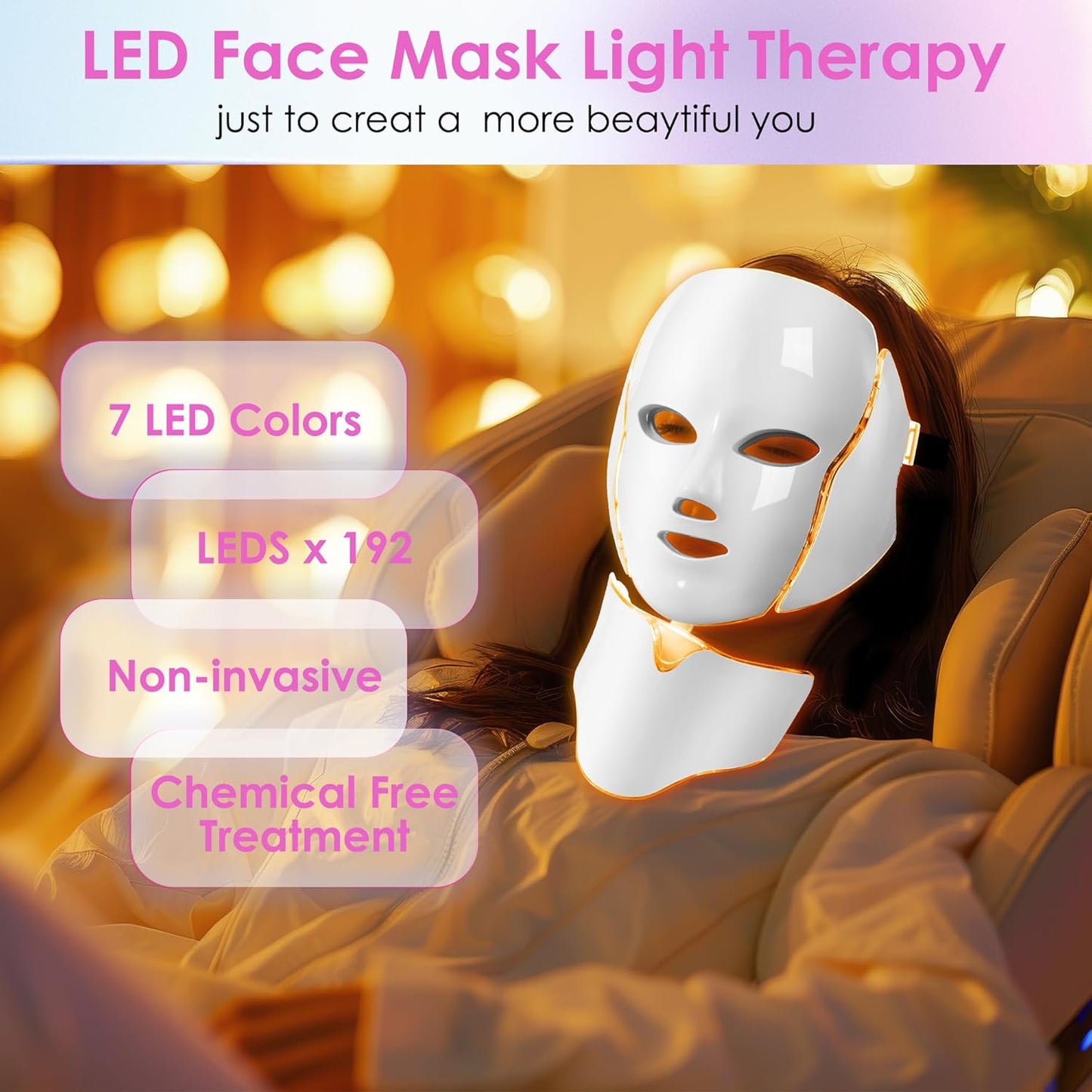 Led Face Mask Light Therapy 7 Color Led Light Therapy Facial Mask Blue Red Light Therapy for Face Acne Reduction Skin Care Mask