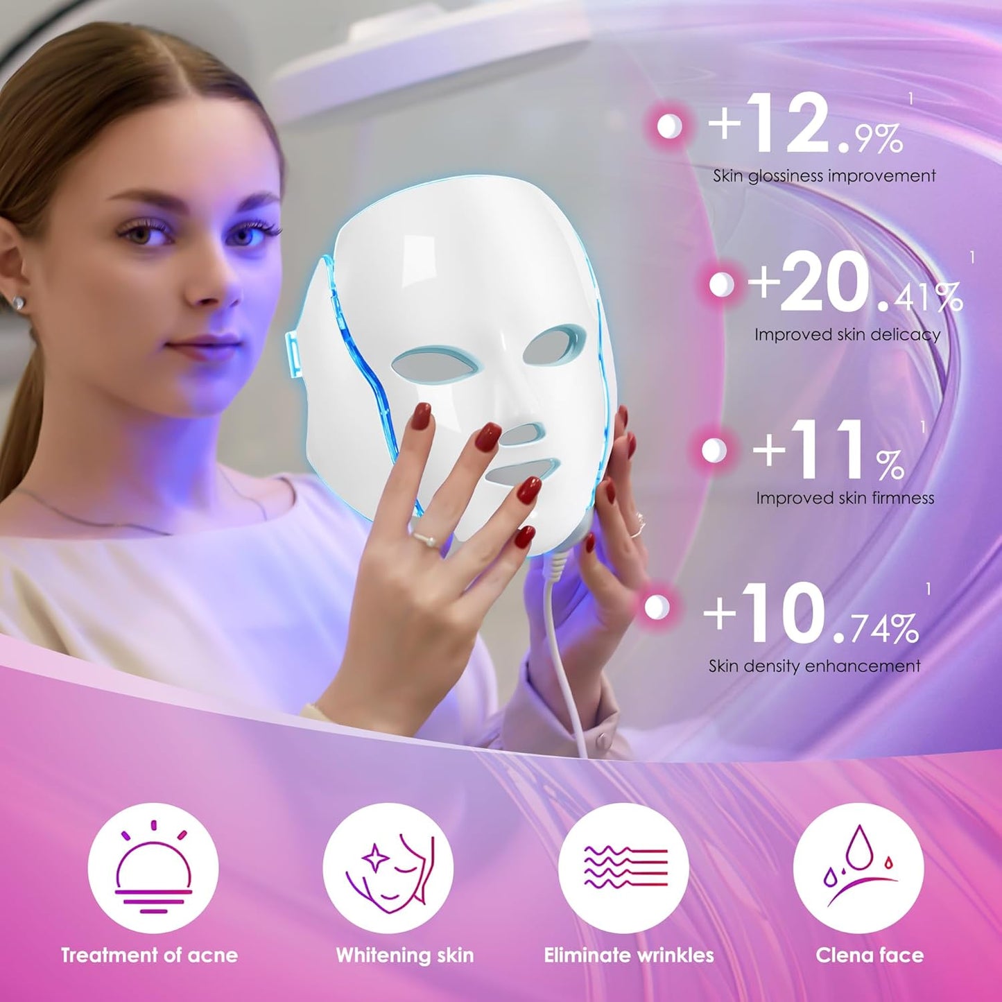 Led Face Mask Light Therapy 7 Color Led Light Therapy Facial Mask Blue Red Light Therapy for Face Acne Reduction Skin Care Mask