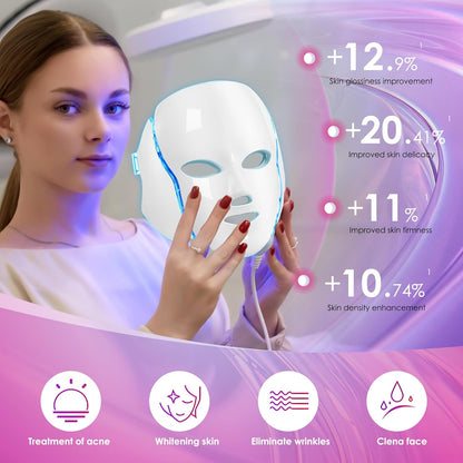 Led Face Mask Light Therapy 7 Color Led Light Therapy Facial Mask Blue Red Light Therapy for Face Acne Reduction Skin Care Mask