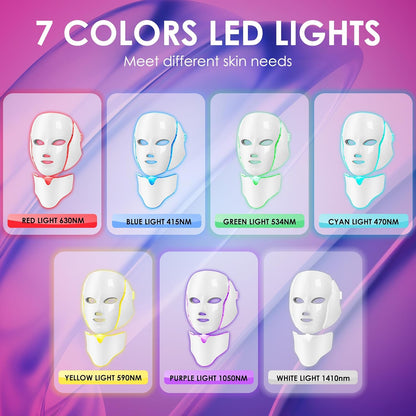 Led Face Mask Light Therapy 7 Color Led Light Therapy Facial Mask Blue Red Light Therapy for Face Acne Reduction Skin Care Mask
