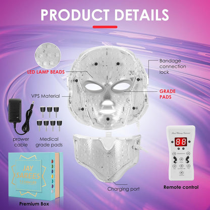 Led Face Mask Light Therapy 7 Color Led Light Therapy Facial Mask Blue Red Light Therapy for Face Acne Reduction Skin Care Mask